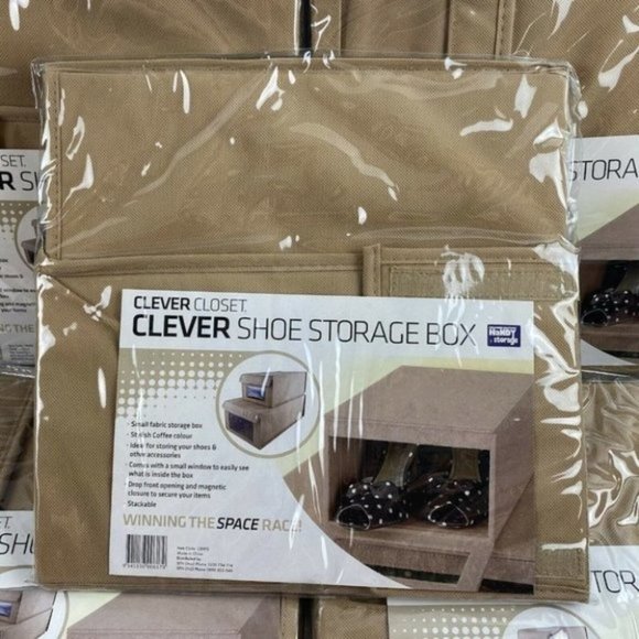 5x Clever Closet Stackable Coffee Colour Small Fabric Shoe Storage Box - Picture 6 of 10